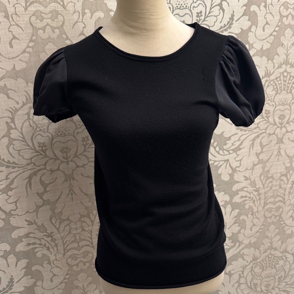 Alice + Olivia Black Puff Sleeve Blouse